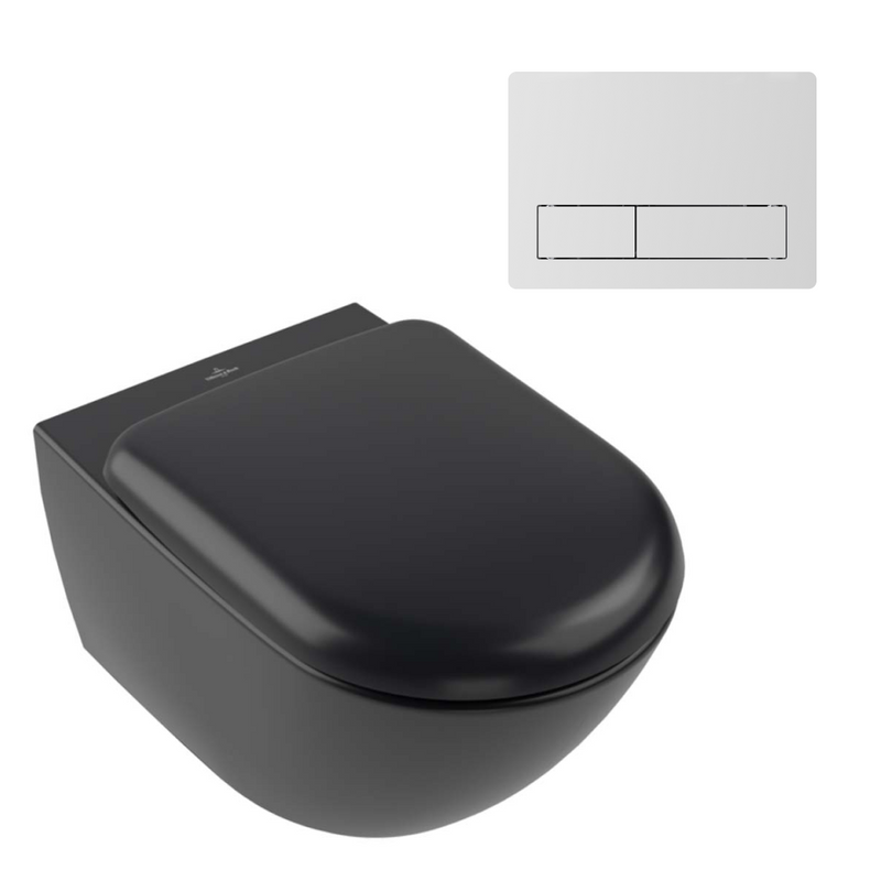 Villeroy & Boch Antao Rimless Wall Hung CeramicPlus Toilet Package - Pure Black