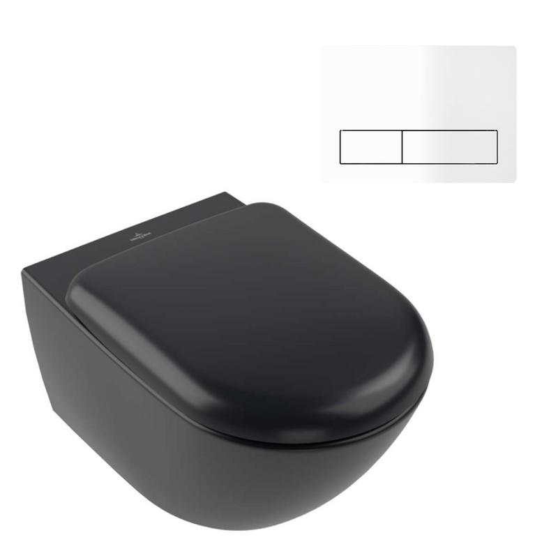 Villeroy & Boch Antao Rimless Wall Hung CeramicPlus Toilet Package - Pure Black
