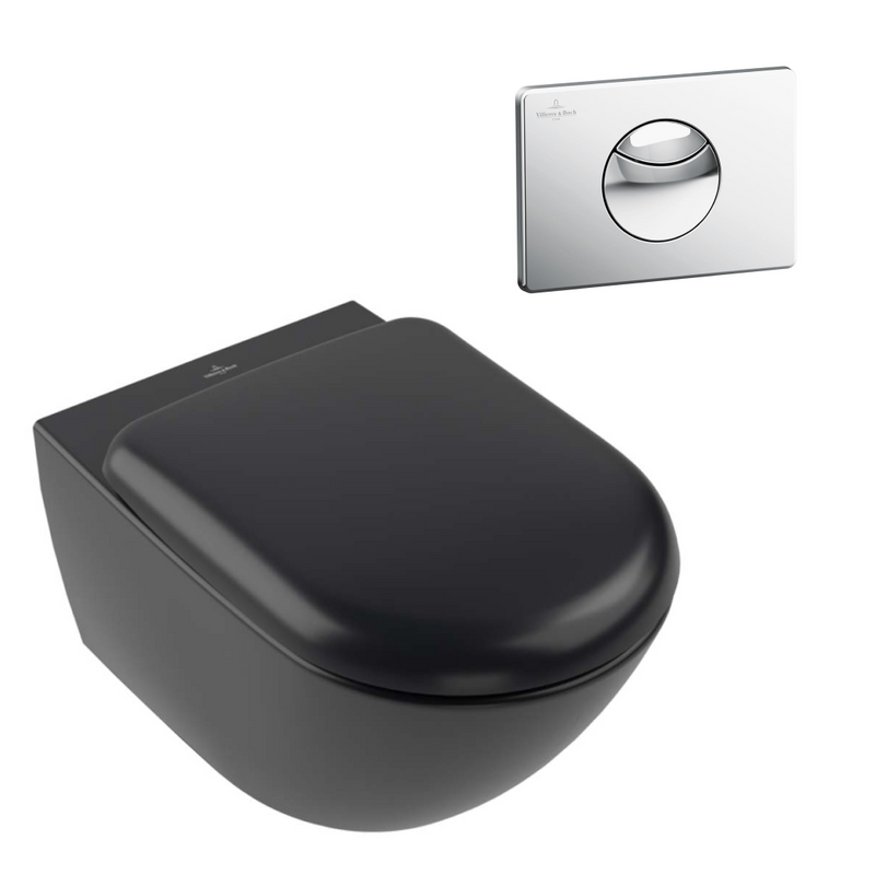 Villeroy & Boch Antao Rimless Wall Hung CeramicPlus Toilet Package - Pure Black