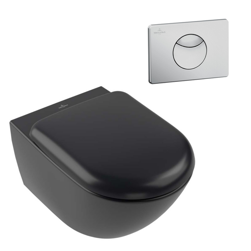 Villeroy & Boch Antao Rimless Wall Hung CeramicPlus Toilet Package - Pure Black