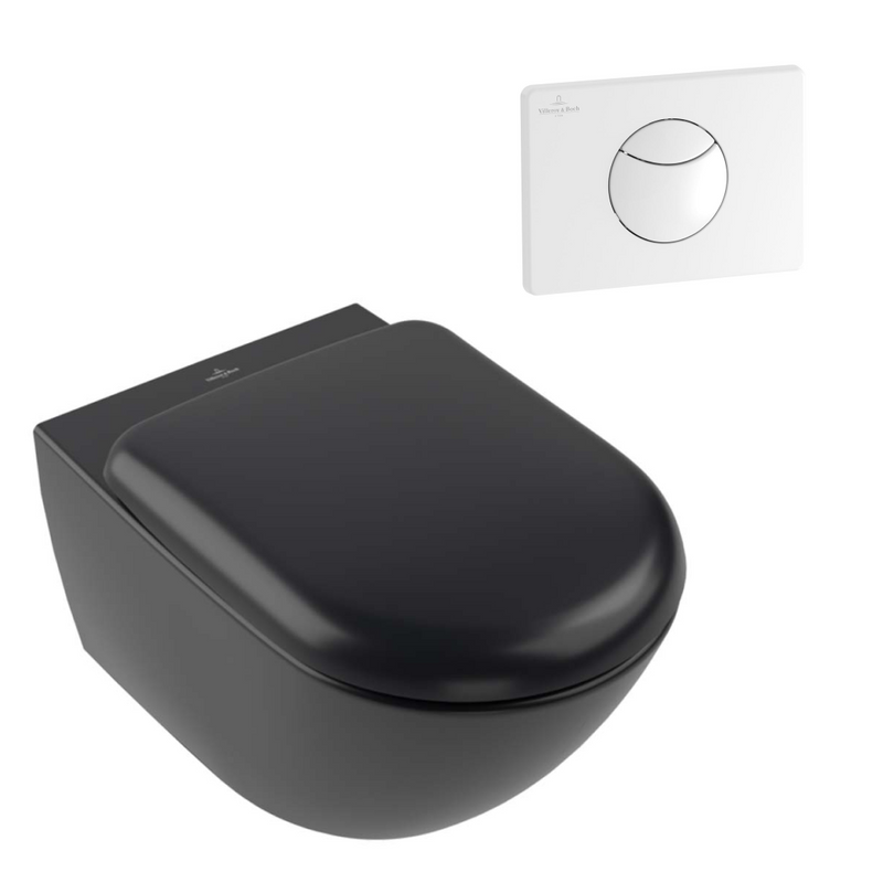 Villeroy & Boch Antao Rimless Wall Hung CeramicPlus Toilet Package - Pure Black