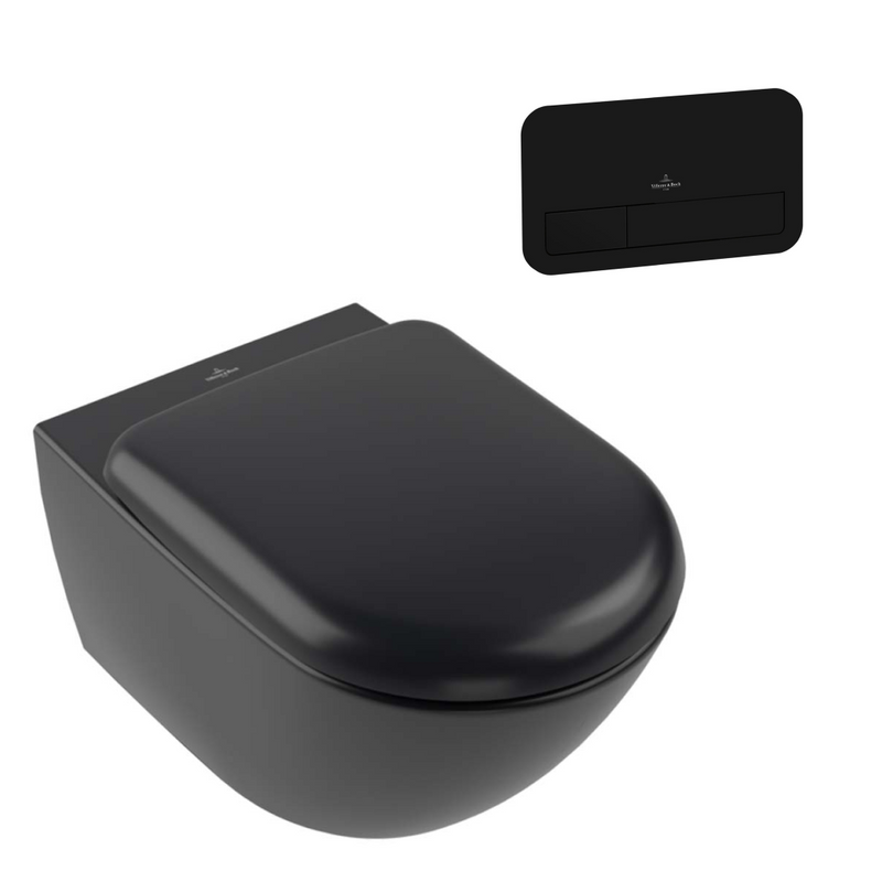 Villeroy & Boch Antao Rimless Wall Hung CeramicPlus Toilet Package - Pure Black