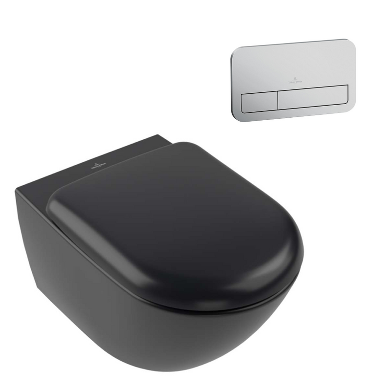 Villeroy & Boch Antao Rimless Wall Hung CeramicPlus Toilet Package - Pure Black