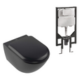 Villeroy & Boch Antao Rimless Wall Hung CeramicPlus Argent Toilet Package - Pure Black - No Flush Plate (Pan & Cistern Only) - 4674T0R7S4B + IN48905