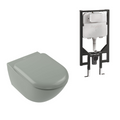 Villeroy & Boch Antao Rimless Wall Hung CeramicPlus Argent Toilet Package - Morning Green - No Flush Plate (Pan & Cistern Only) - 4674T0R8S4B + IN48905