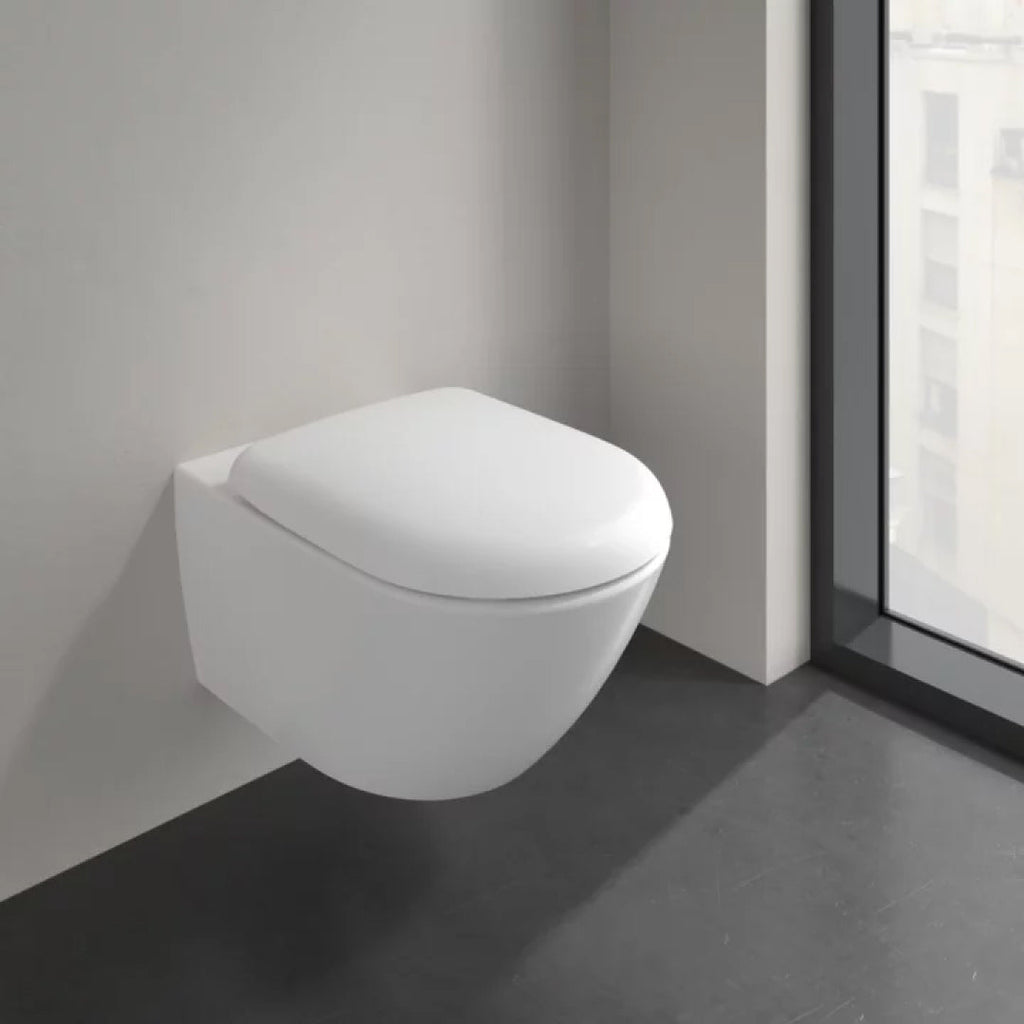 Villeroy & Boch Antao Rimless Wall Hung CeramicPlus Toilet Package - Pure Black - No Flush Plate (Pan & Cistern Only) - 4674T0R7S4B + 92233500