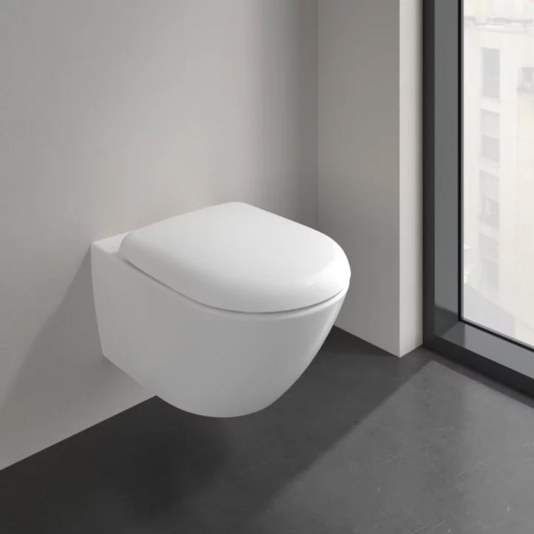Villeroy & Boch Antao Rimless Wall Hung CeramicPlus Toilet Package - Pure Black - No Flush Plate (Pan & Cistern Only) - 4674T0R7S4B + 92233500