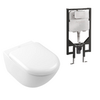 Villeroy & Boch Antao Rimless Wall Hung CeramicPlus Argent Toilet Package - Stone White - No Flush Plate (Pan & Cistern Only) - 4674T0RWS4B + IN48905