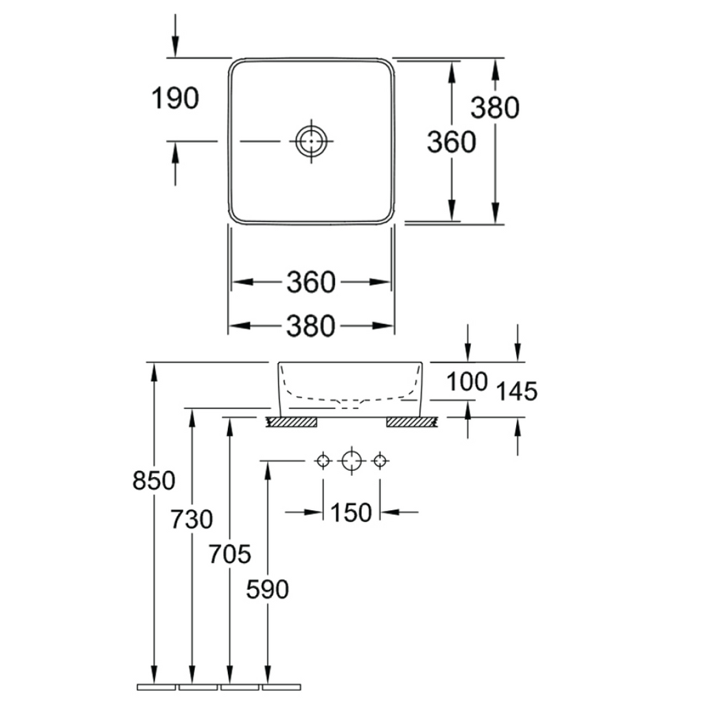 Villeroy & Boch Collaro Square Vessel Basin - Stone White 4A2138RW