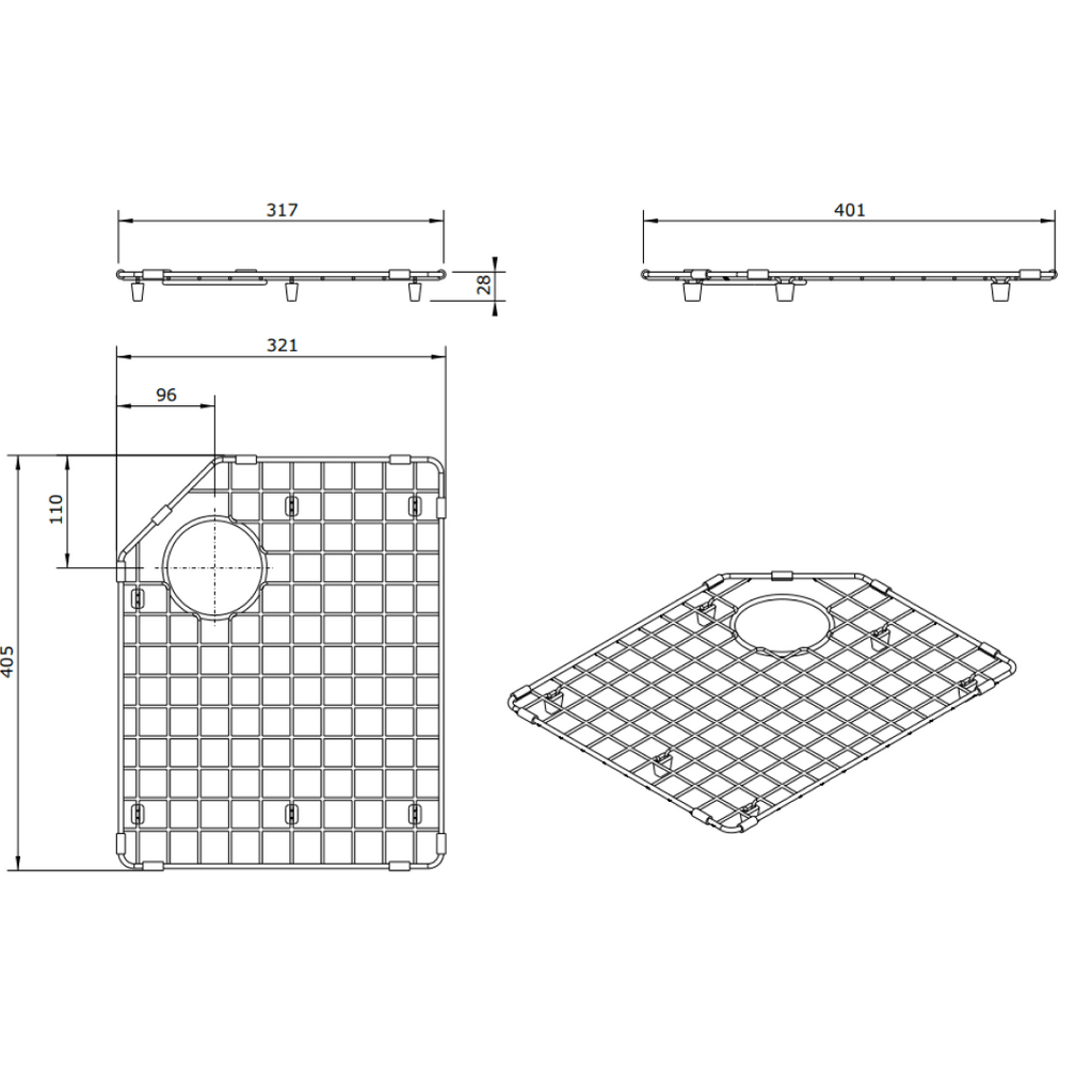 Turner Hastings Chester Right Hand Sink Grid - Stainless Steel - 4A40311