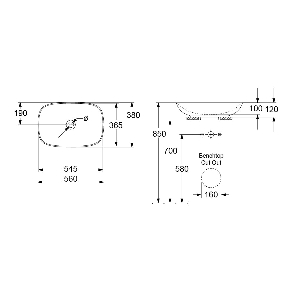 Villeroy & Boch Loop Slim 560 Rectangular Above Counter Basin - Stone White 4A4900RW