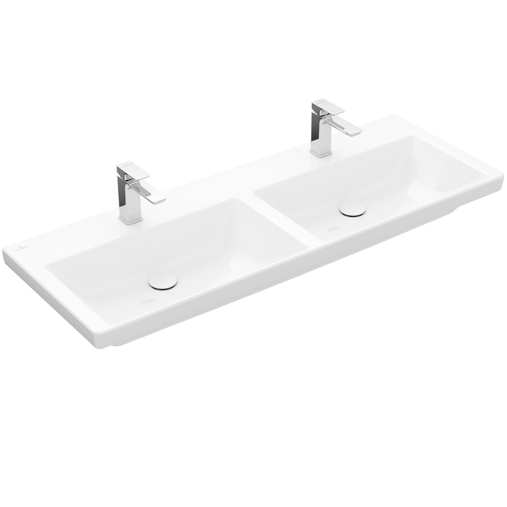 Villeroy & Boch Subway 3.0 1300 Double Bowl Wall Basin (No Overflow or Tap Hole) - Alpine White 4A71D301CB