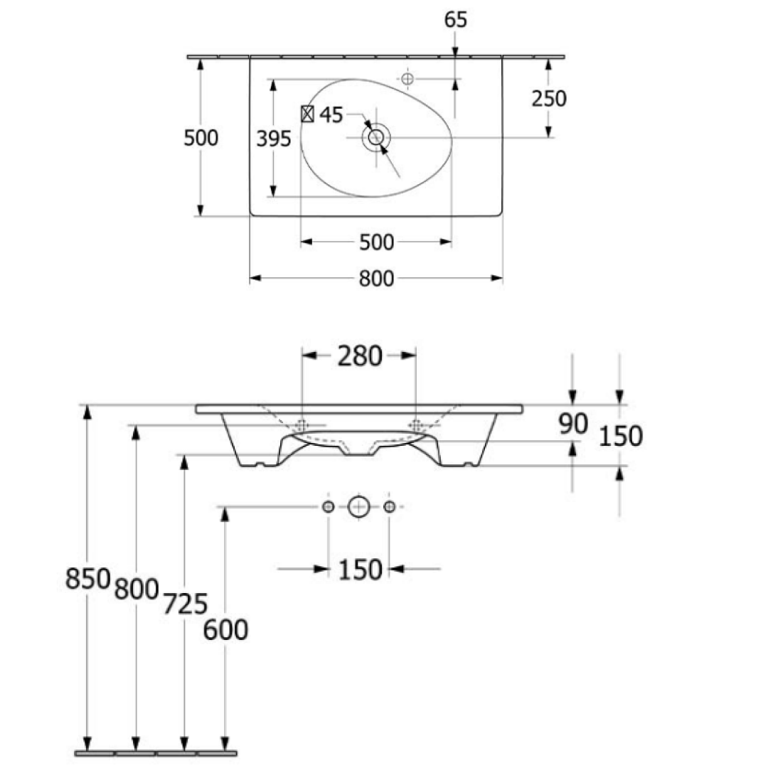 Villeroy & Boch Antao 800 Wall Basin No Tap Hole - Alpine White - 4A7583R1B