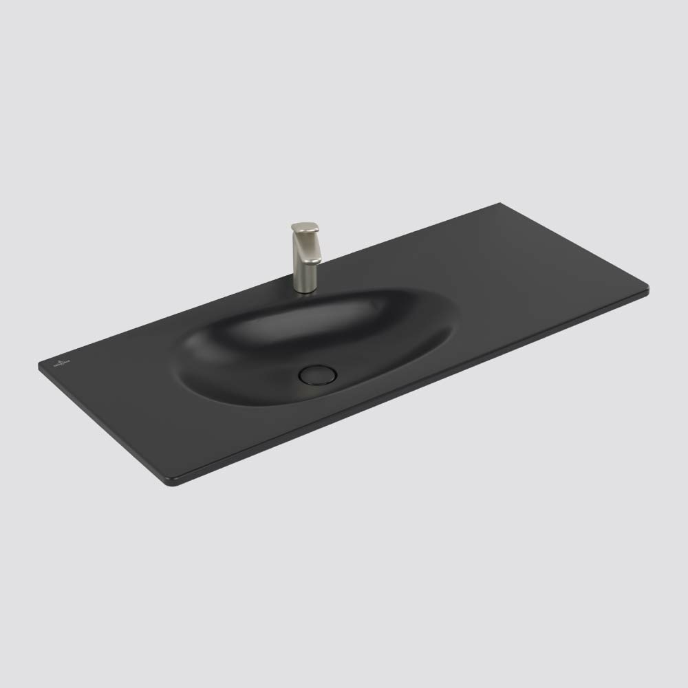 Villeroy & Boch Antao 1200 Wall Hung Basin CeramicPlus 1 Tap Hole - Pure Black 4A77L2R7B