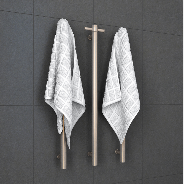 Thermorail 12V Straight 900 Round Vertical Single Heated Towel Rail - VS900HBN Brushed Nickel