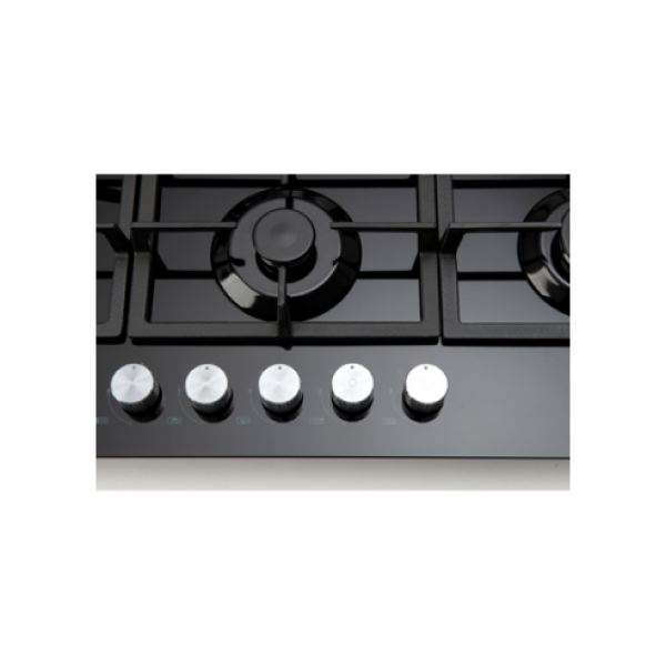 Euro Appliances 90cm 5 Burner Gas Cooktop Left Wok Black Glass - ECT900GBK2