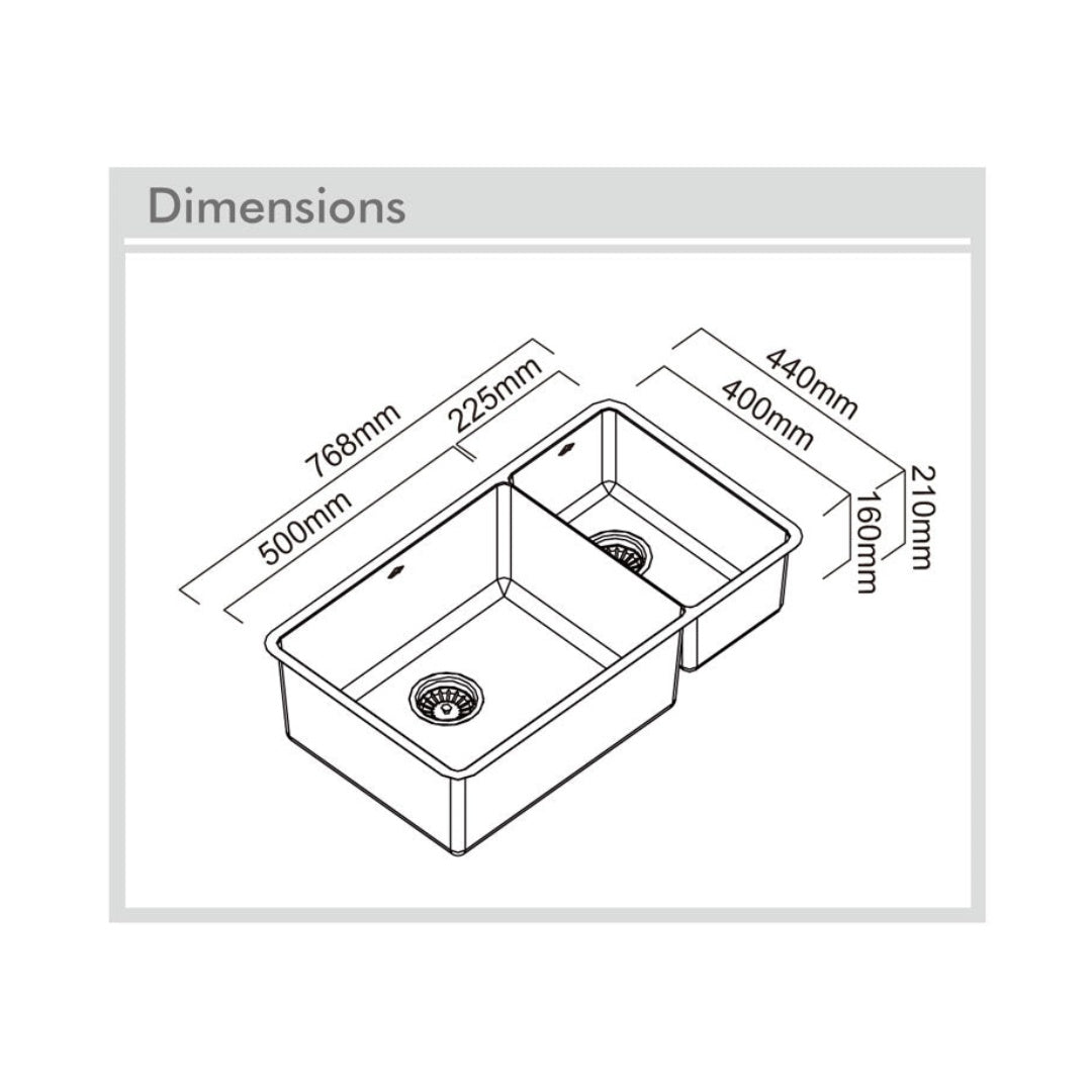 Abey Lucia 1 & 3/4 Bowl Sink - Includes Drainer, Waste & Chopping Board - LUA221