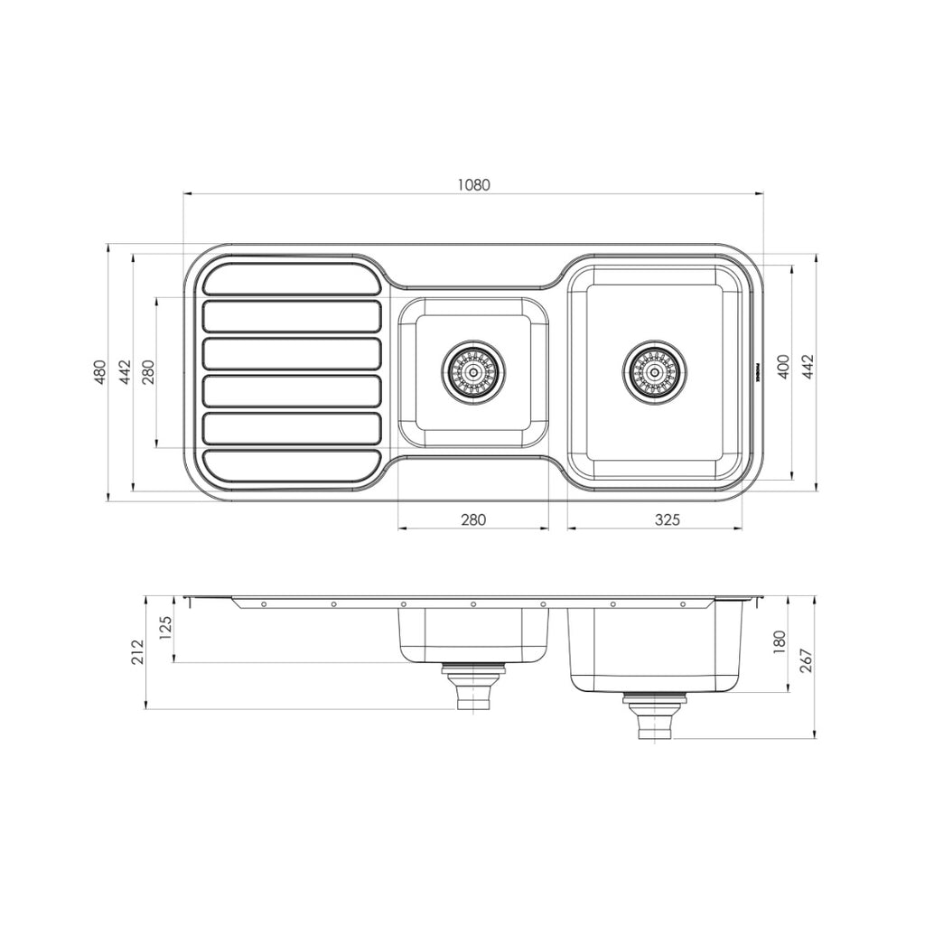 Phoenix 1000 Series 1 & 3/4 Bowl Sink & Drainer  - Stainless Steel - 300-5301-50