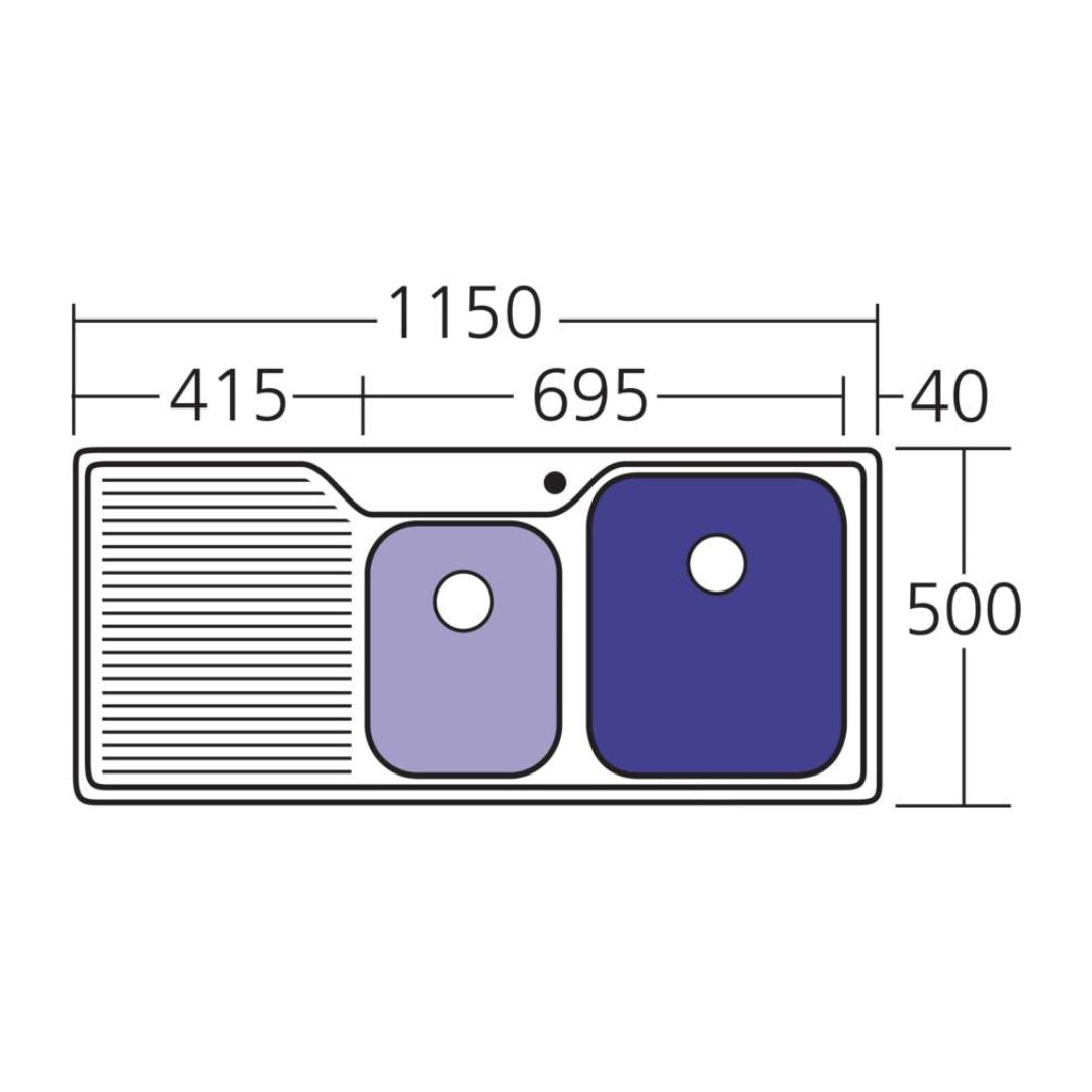 Oliveri Nu-Petite 1 & 3/4 Bowl Topmount Right Hand Sink With Drainer - NP612 - NP612 1TH