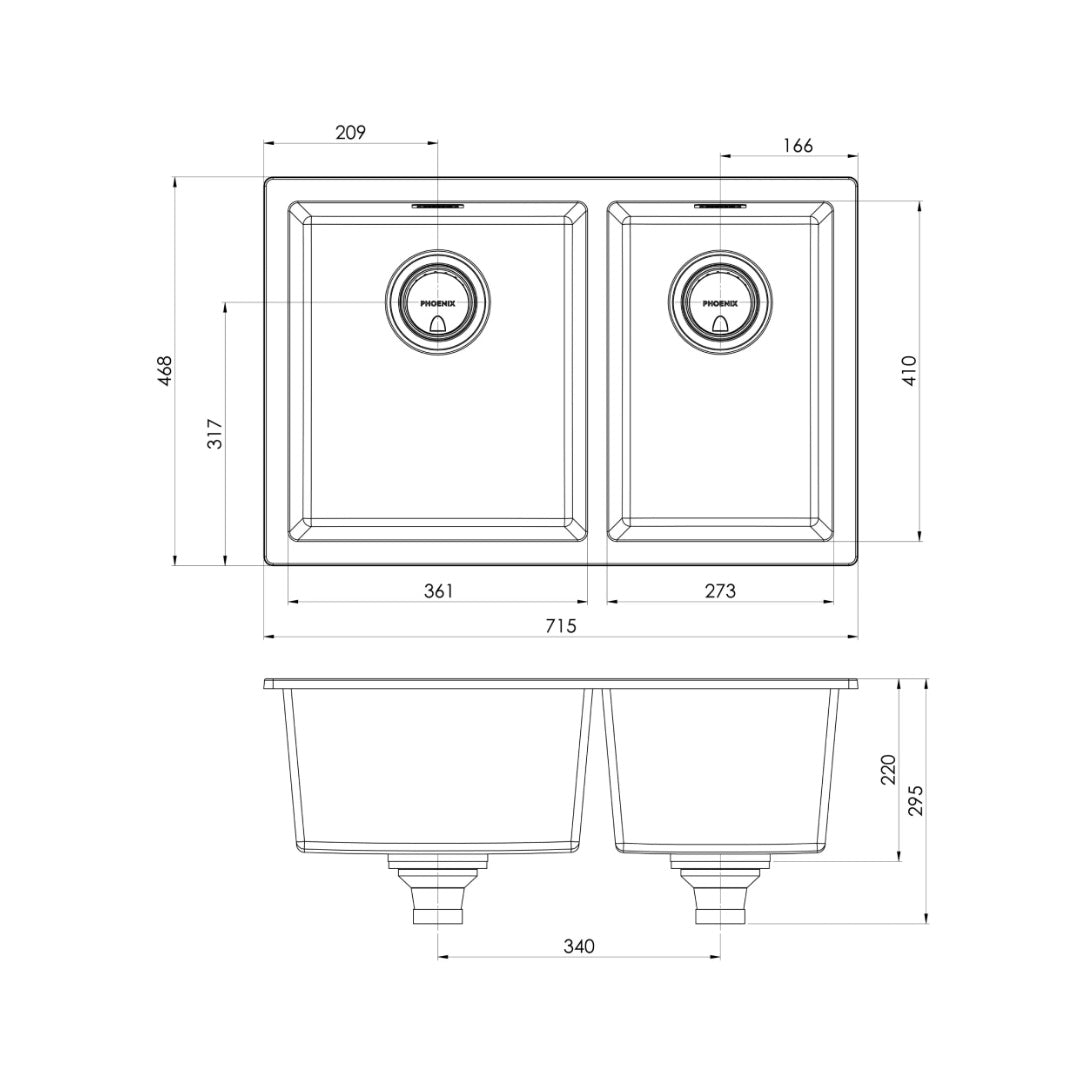 Phoenix 5000 Series 1 & 3/4 Left Hand Bowl Sink - Matte White - 312-5202-80