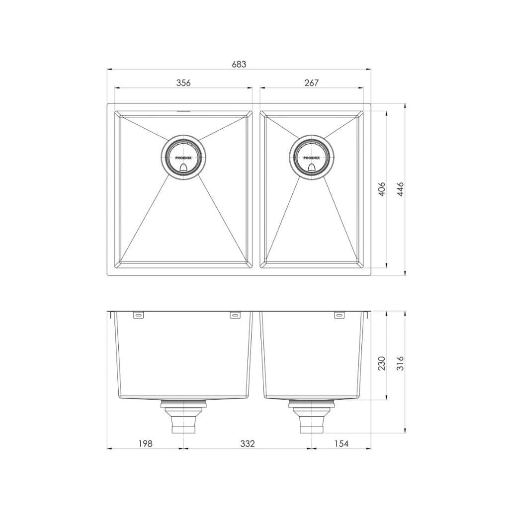 Phoenix 4000 Series 1 & 3/4 Left Hand Bowl Sink - Stainless Steel - 310-5202-51