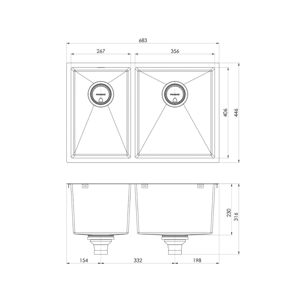 Phoenix 4000 Series 1 & 3/4 Right Hand Bowl Sink - Stainless Steel - 310-5102-51
