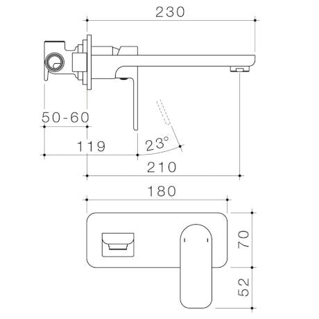 Caroma Luna Wall Basin/Bath Mixer LF - Brushed Nickel - 68186BN6AF