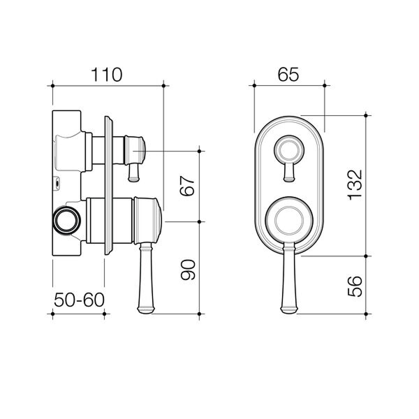 Caroma Riviere Bath/Shower Mixer with Diverter (Includes In-Wall Body) - Chrome