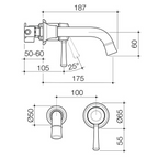 Caroma Riviere 175mm Wall Basin/Bath Mixer Set (Includes In-Wall Body) - LF Brushed Nickel