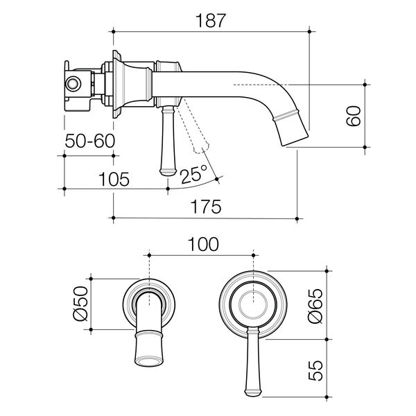 Caroma Riviere 175mm Wall Basin/Bath Mixer Set (Includes In-Wall Body) - LF Chrome