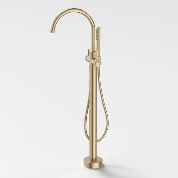 Caroma Riviere Freestanding Bath Filler with Hand Shower - Brushed Brass