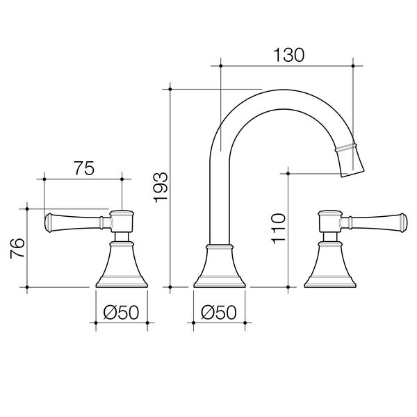 Caroma Riviere Hob Basin Tap Set - LF Chrome