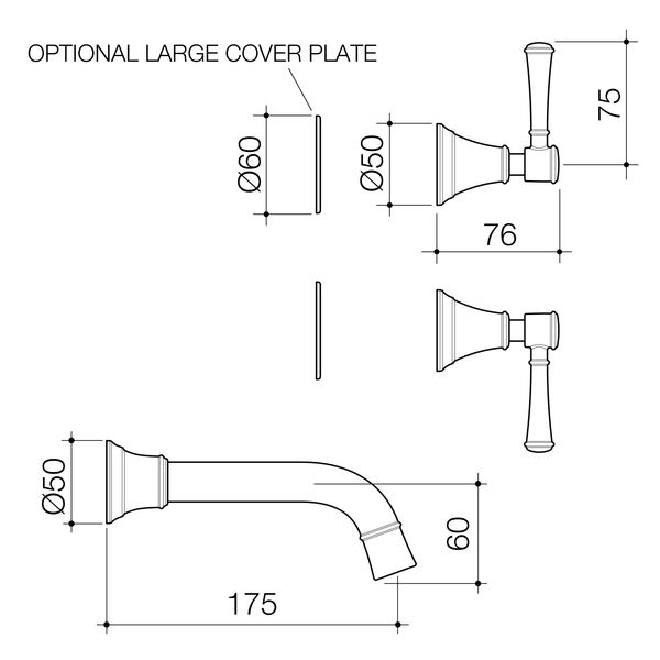 Caroma Riviere 175mm Wall Basin/Bath Tap Set - LF Chrome