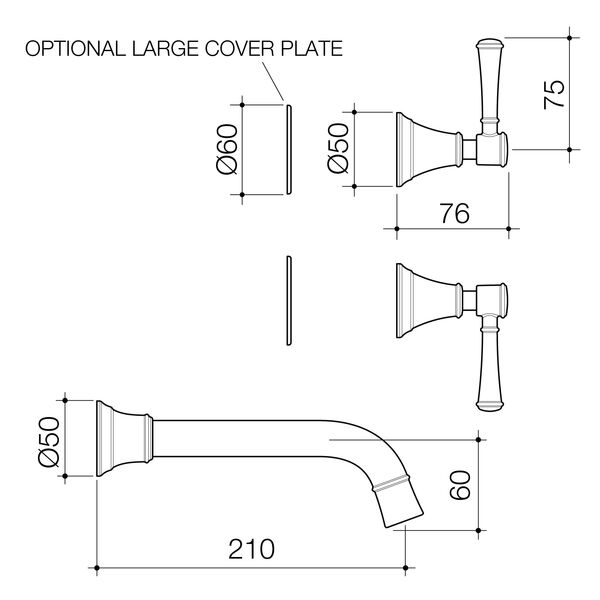 Caroma Riviere 210mm Wall Basin/Bath Tap Set - LF Chrome