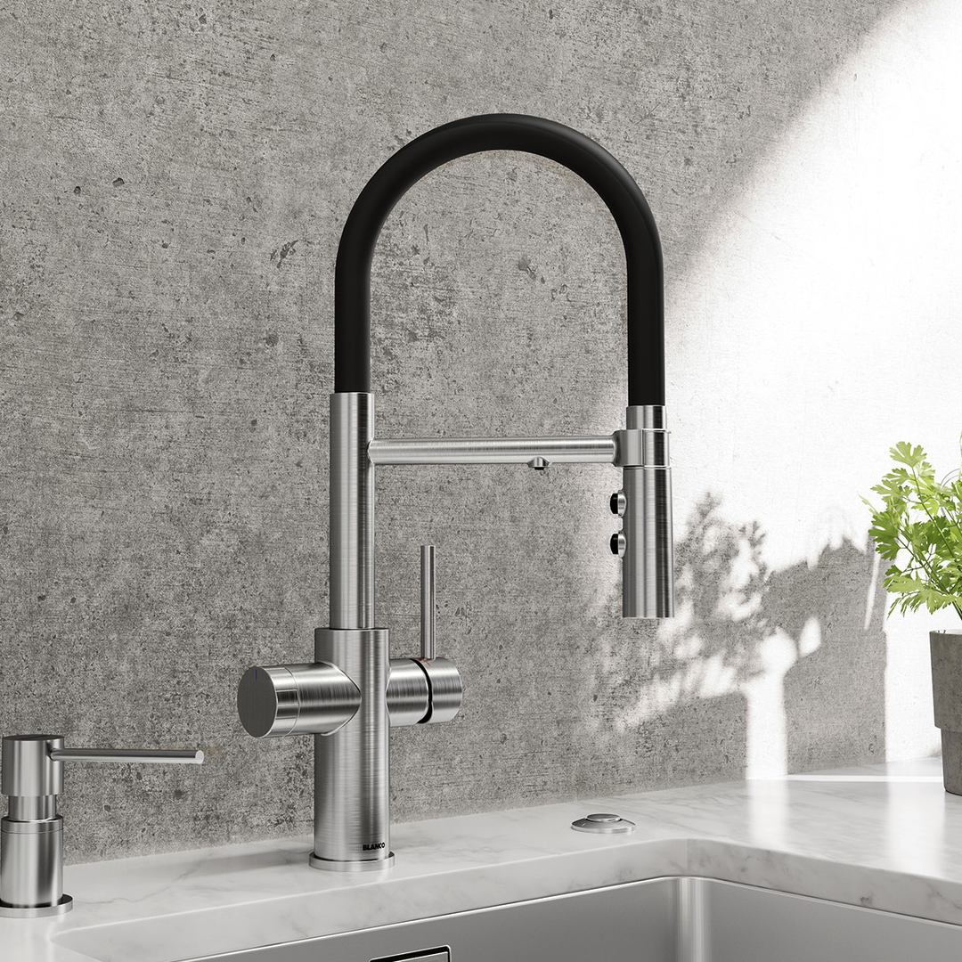 Blanco Catris-S Flexo Filter 3-In-1 Kitchen Mixer - PVD Steel 527664 (Filter Sold Separately)