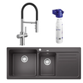 Blanco Catris-S Flexo PVD Steel Filter Tap & Naya 8S Left Bowl Rock Grey Sink Package - Includes BWT Filter - 527664 + 526832 + 526989