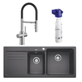 Blanco Catris-S Flexo PVD Steel Filter Tap & Naya 8S Rock Grey Sink Package - Includes BWT Filter - 527664 + 526833 + 526989
