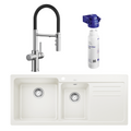 Blanco Catris-S Flexo PVD Steel Filter Tap & Naya 8S Left Bowl White Sink Package - Includes BWT Filter - 527664 + 526832 + 526989