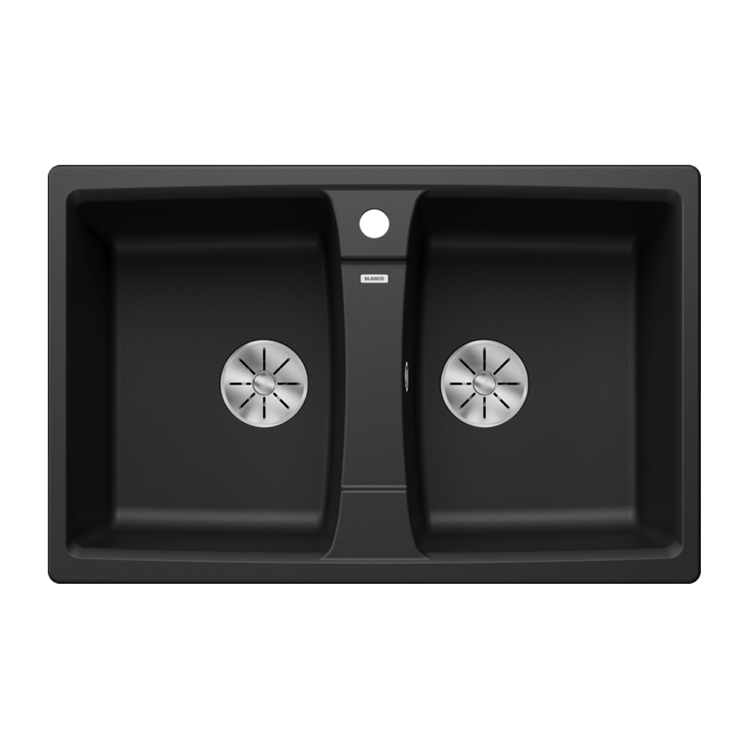 Blanco Lexa 8 Silgranit Inset Black Double Bowl Kitchen Sink - 1 Tap Hole 528081