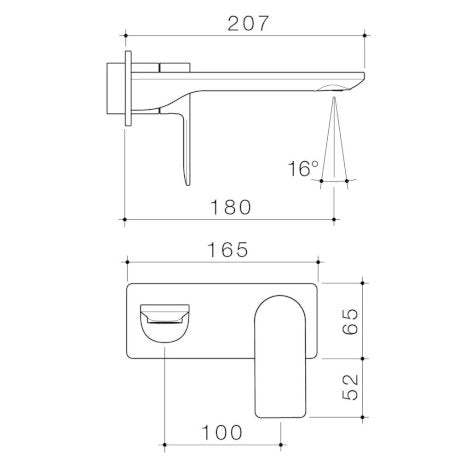 Caroma Urbane II 180mm Wall Basin/Bath Includes In-Wall Body - Matte Black - 99638B6A + 99635F