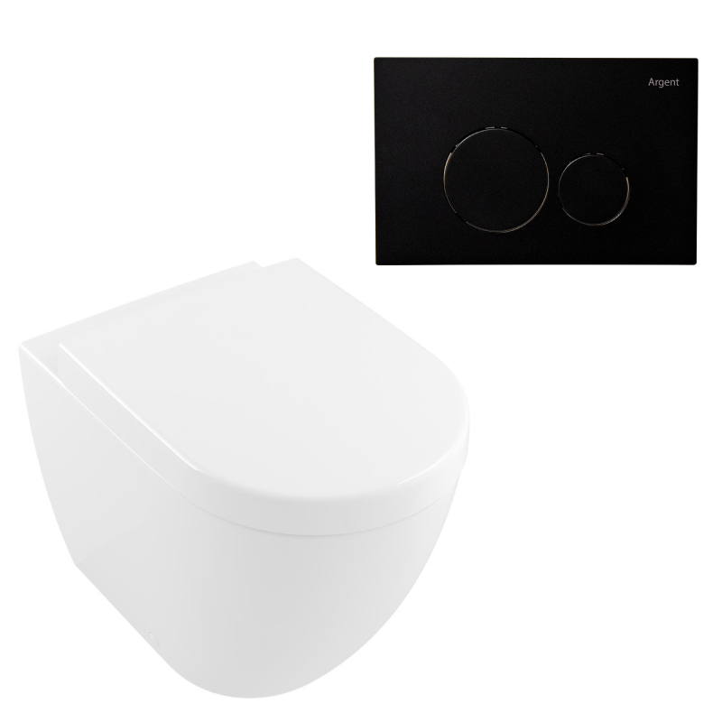 Villeroy & Boch Subway 2.0 DirectFlush Wall Faced Toilet Package - Argent IN38905 Cistern - Grace Matte Black - 5602R101S4DB + IN38905 + F5020MB