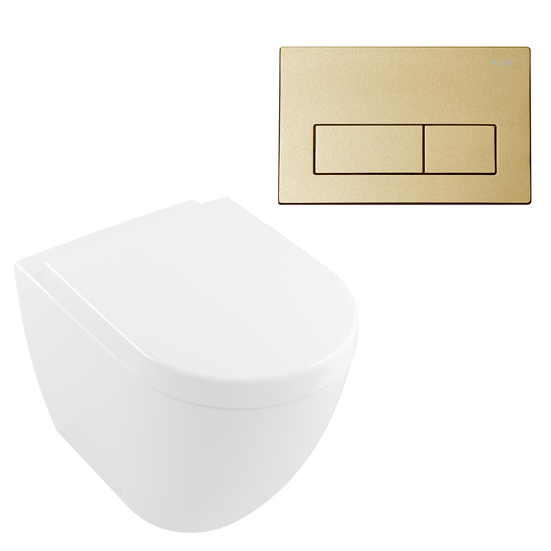 Villeroy & Boch Subway 2.0 DirectFlush Wall Faced Toilet Package - Argent IN38905 Cistern - Kubic Brushed Gold - 5602R101S4DB + IN38905 + IN38785BG