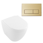 Villeroy & Boch Subway 2.0 DirectFlush Wall Faced Toilet Package - Argent IN38905 Cistern - Kubic Brushed Gold - 5602R101S4DB + IN38905 + IN38785BG