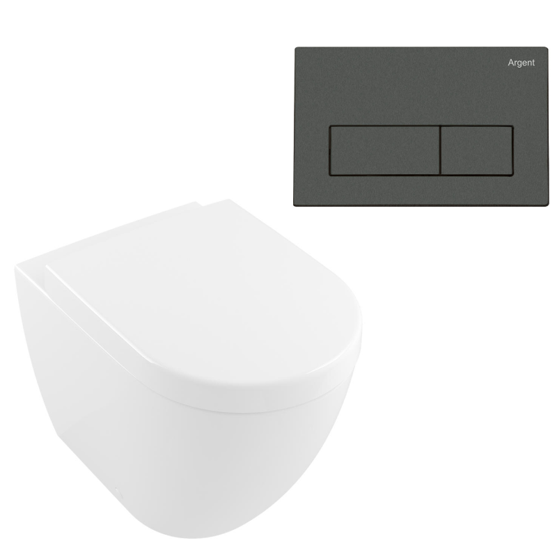 Villeroy & Boch Subway 2.0 DirectFlush Wall Faced Toilet Package - Argent IN38905 Cistern - Kubic Gun Metal - 5602R101S4DB + IN38905 + IN38785GM