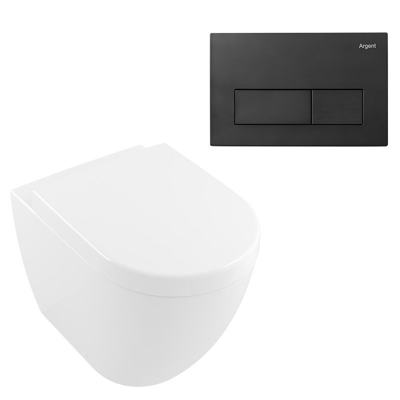Villeroy & Boch Subway 2.0 DirectFlush Wall Faced Toilet Package - Argent IN38905 Cistern - Kubic Matte Black - 5602R101S4DB + IN38905 + IN38785MB