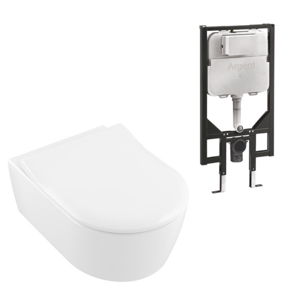 Villeroy & Boch Avento DirectFlush Wall Hung Ceramic Plus Toilet incl/Slim Seat Package - Argent Cistern - No Flush Plate (Pan & Cistern Only) - 5656R0R1L4B + IN48905