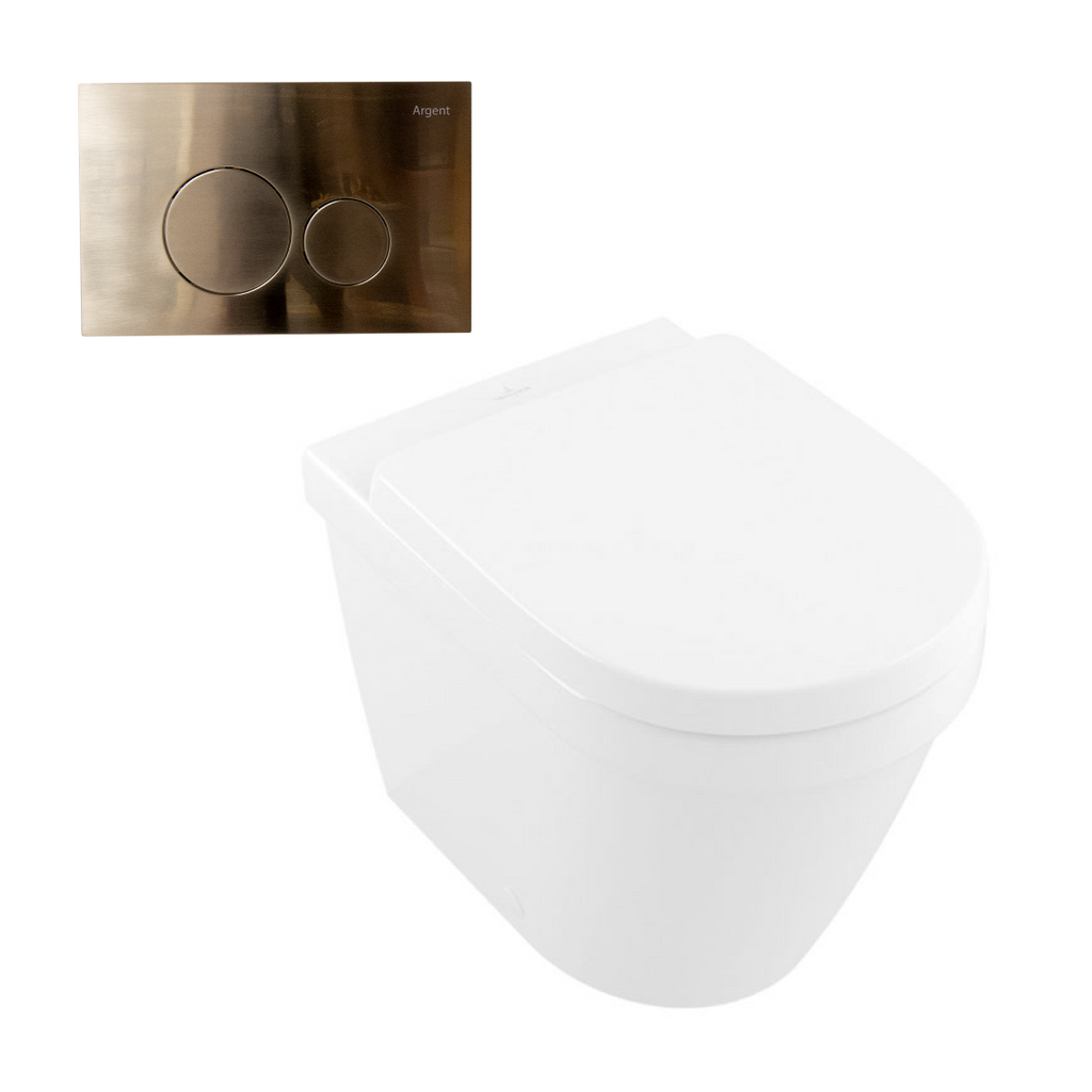 Villeroy & Boch Architectura 2.0 DirectFlush Wall Faced Toilet incl/Argent Cistern Package - Round Grace Brushed Nickel - 5690R101S4DB + IN38905 + F5020BN