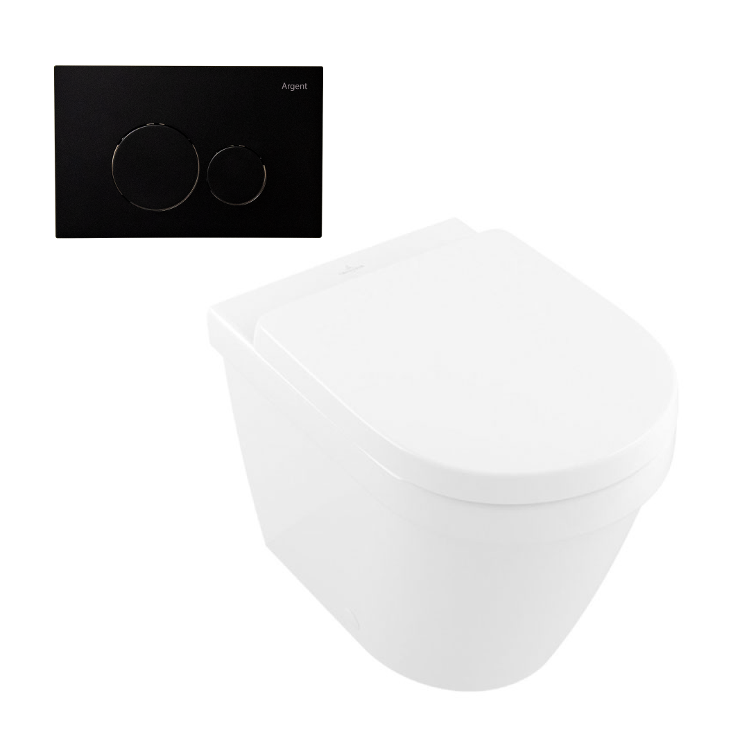 Villeroy & Boch Architectura 2.0 DirectFlush Wall Faced Toilet incl/Argent Cistern Package - Round Grace Matte Black - 5690R101S4DB + IN38905 + F5020MB
