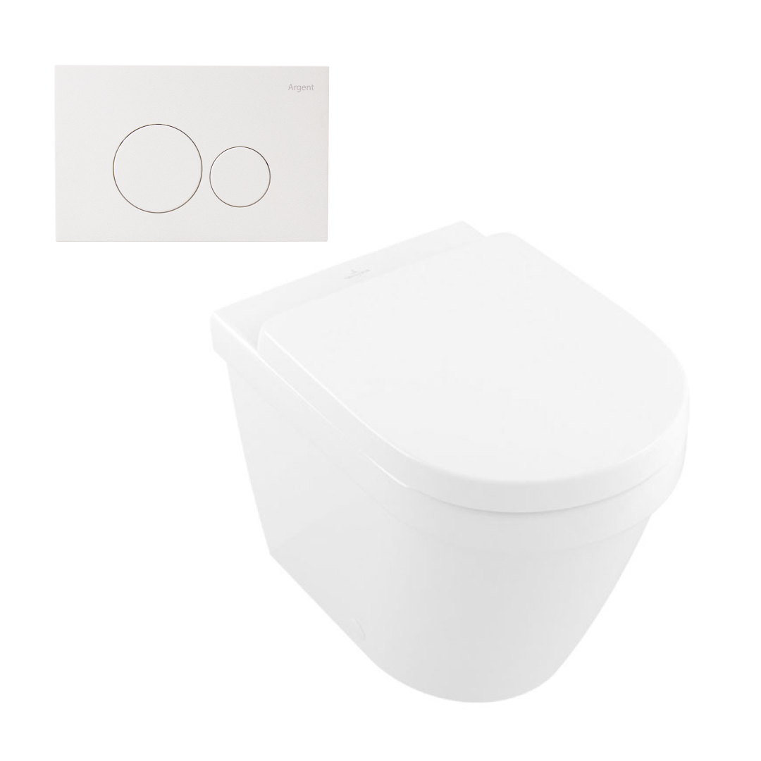 Villeroy & Boch Architectura 2.0 DirectFlush Wall Faced Toilet incl/Argent Cistern Package - Round Grace Matte White - 5690R101S4DB + IN38905 + F5020MW