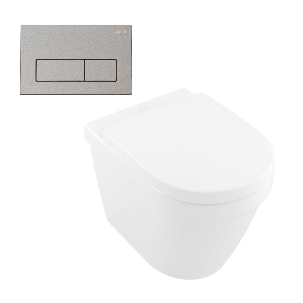 Villeroy & Boch Architectura 2.0 DirectFlush Wall Faced Toilet incl/Argent Cistern Package - Rec Kubic Brushed Nickel - 5690R101S4DB + IN38905 + IN38785BN